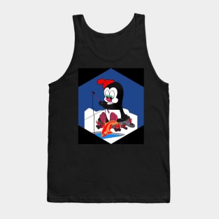 : Cartoon Penguin Ice Fishing Surreal Abstract Print Tank Top